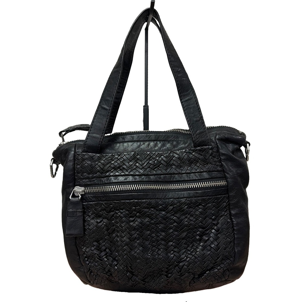 Liebeskind Berlin Black Woven Leather Handbag Crossbody Shoulder Purse (C8)